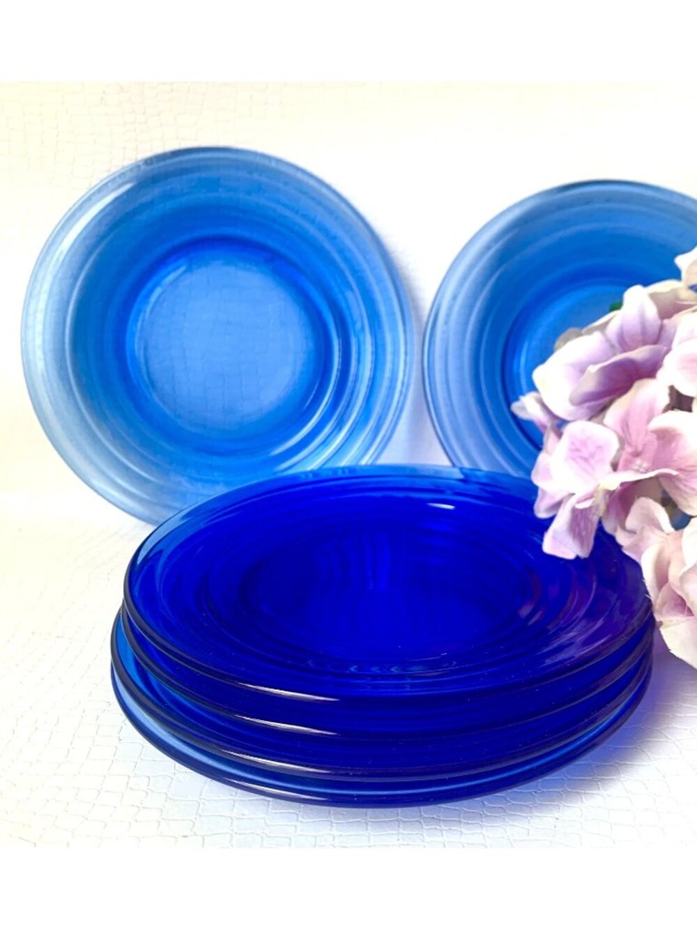 6 Cobalt Blue Modertone Bread and Butter Plates Depression Glass Hazel Atlas